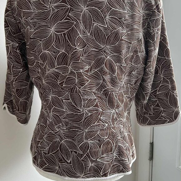 Nygård Collection Chocolate Pure Linen Floral Embroidered Jacket – US 12 - Picture 9 of 11